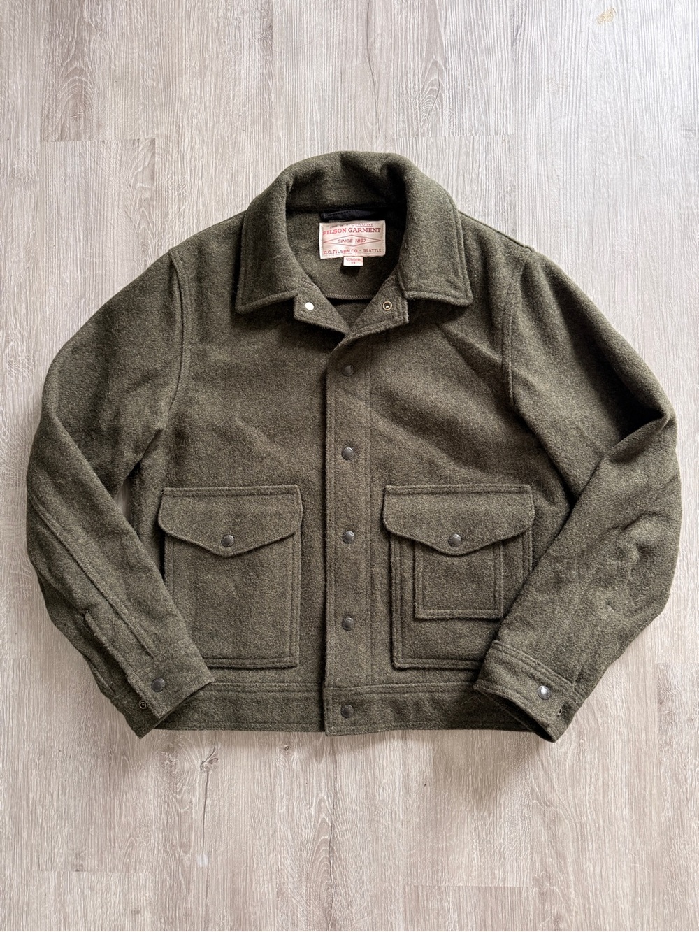 filson mackinaw green wool work jacket